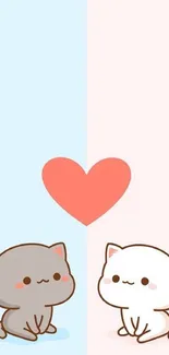 Cute cat couple with heart on pastel background wallpaper.