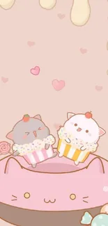 Two cute anime cats as cupcakes in pastel theme.