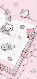 Cute pastel cat diary wallpaper with pink and white theme.