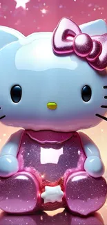Sparkling cute cat doll with pink background wallpaper.