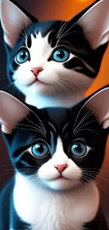 Digital art of two cute kittens stacked with glowing background.