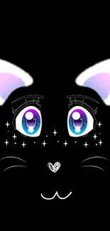 Charming cat eyes on a black background, perfect for mobile wallpaper.