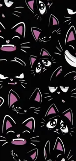 Cute cat faces on a dark wallpaper.