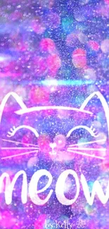 Cute cat sketch on a purple glittery background.