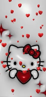 Cute cat with red heart mobile wallpaper.