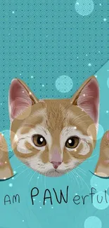 Adorable cat with teal background design.