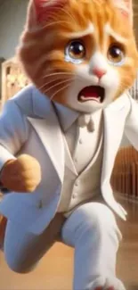 Animated cat in a tuxedo, looking surprised.