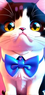 Cute cartoon cat with a blue bowtie