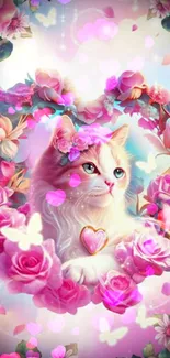 Cute cat with floral wreath and butterflies.