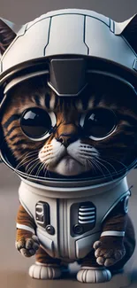 Adorable cat in a futuristic space helmet mobile wallpaper.