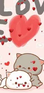 Cute cartoon cats with love theme and pastel pink background.