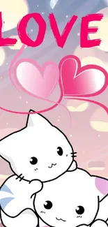 Cute cartoon cats with hearts mobile wallpaper.