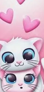 Cute cartoon cats with pink hearts wallpaper.