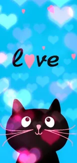 Cute black cat with hearts wallpaper