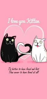 Cute cat love wallpaper with heart design.