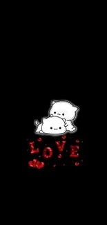 Adorable animated cats with love theme on a black background wallpaper.