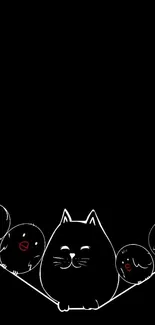 Minimalist cute cat wallpaper with black background.