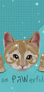 Adorable orange kitten with teal background mobile wallpaper.