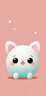 Cute cartoon cat on pink background wallpaper.