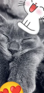 Cute sleeping cat wallpaper with emojis.