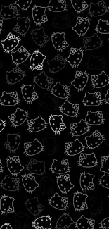 Black wallpaper with cute white cat outlines.