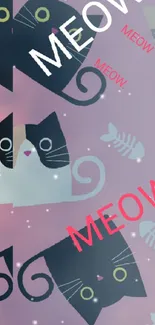 Playful cats and meow text pattern mobile wallpaper.