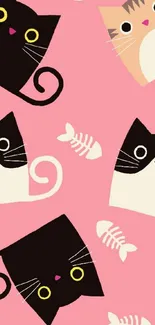 Cartoon cats on a pink background, perfect for mobile wallpaper.