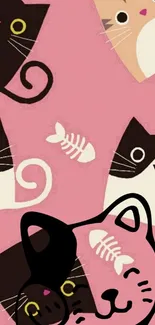 Cute cartoon cats on a pink background wallpaper.