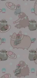 Cute pastel cat pattern wallpaper for mobile.