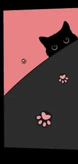 Cute mobile wallpaper with black cat and pink paws.