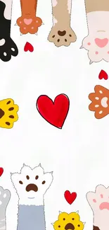 Cute cat paws and hearts mobile wallpaper.