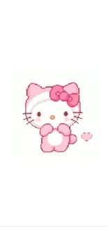 Adorable pixel art cat with a pink bow on a white background.