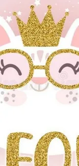 Cute cartoon cat with gold crown and glasses.