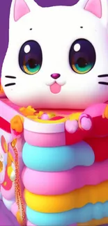 Kawaii cat toy in a pink, colorful box for wallpaper.