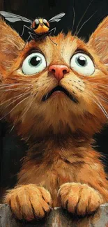 Cute cartoon cat with a fly on its head