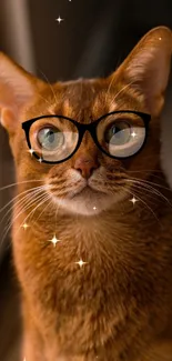 Charming cat wearing glasses, brown hues.