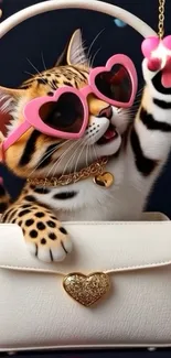 Cute cat wearing heart sunglasses and collar.
