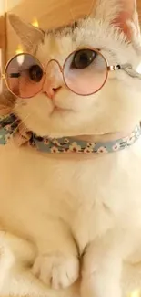 Adorable cat wearing sunglasses and a floral scarf.