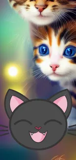 Cute cats with colorful background and cartoon cat art.