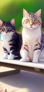 Two adorable cats enjoying the beach on a sunny day.