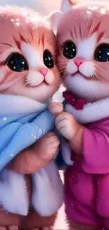 Two cute kittens in colorful scarves sharing a moment.