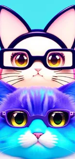 Adorable cats wearing glasses with a vibrant background design.