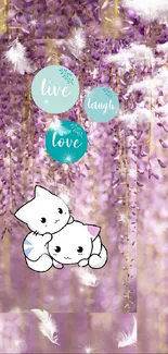 Cute cats in lavender flower background with inspiring words.