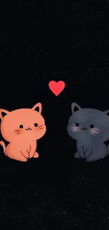 Two cute cat illustrations with a heart on a black background.