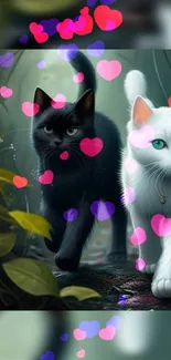 Cute cats with colorful hearts overlay design.