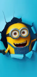 Animated character popping through a blue wall.