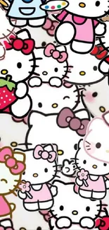 Adorable cartoon wallpaper featuring cute cats in colorful outfits.