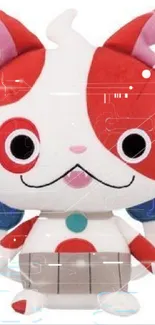 Adorable red and white cartoon character wallpaper for mobile.