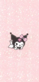 Cute character on sparkly pink background wallpaper.