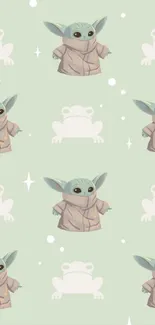 Cute pattern wallpaper with green background and adorable figures.